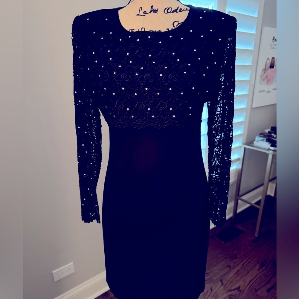 Exclusively Misook pull on dress with beautiful lace and crystals